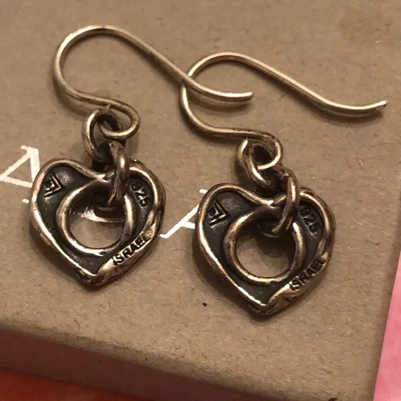 Silpada Artisan Oxidized Sterling Silver Cutout Heart Dangle Earrings W1912 - Picture 3 of 16
